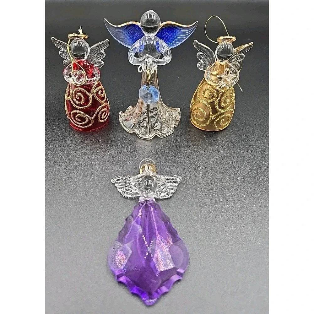 Christmas Angel Hand-crafted Glass Ornament Lot Of‎ 4 2.75